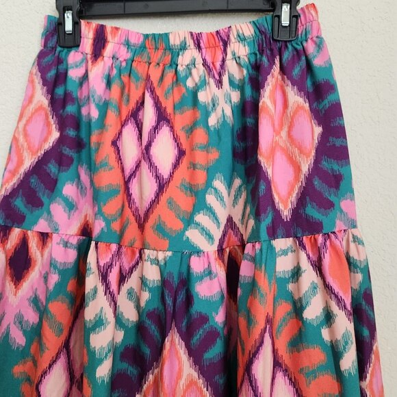 SSYS Tiered Maxi Skirt M‎ Ikat Sadie Boho Hippie Patchwork Cottage Pull on Lined - Picture 5 of 13